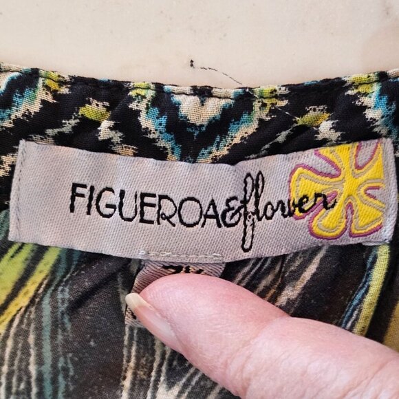 Figueroa & Flower 3X Sheer Green Boho Tunic Blouse 3/4 Sleeve Peacock Print - Picture 6 of 9